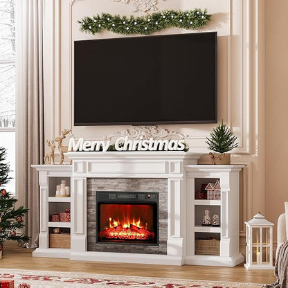 72" Electric Fireplace with Mantel, Fireplace TV Stand