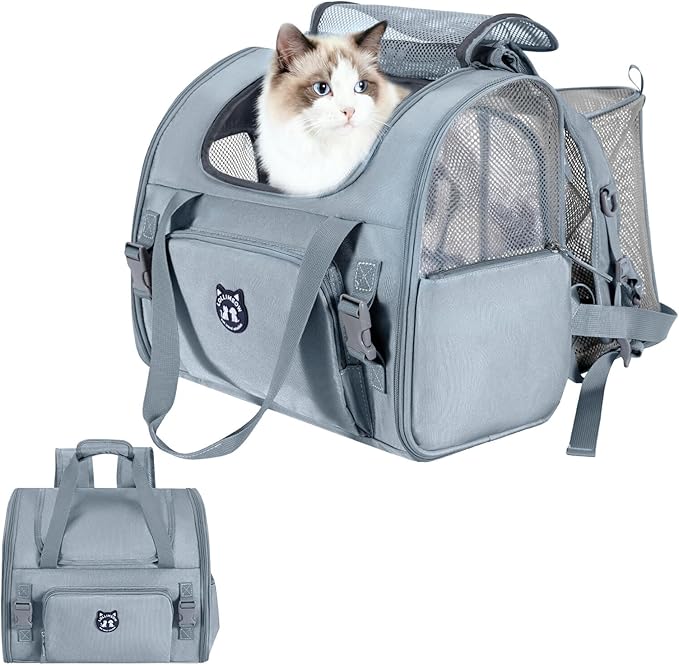Expandable Cat Carrier Backpack for Large Cats - Airline Approved Pet Carrier Backpack for Small Dogs, Hiking & Travel, Waterproof with Breathable Mesh, 14lbs Capacity (Light Grey, Standard)