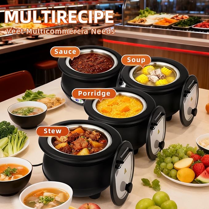 YUANHAO 8 Qt. Black Soup Kettle Warmer - 120V