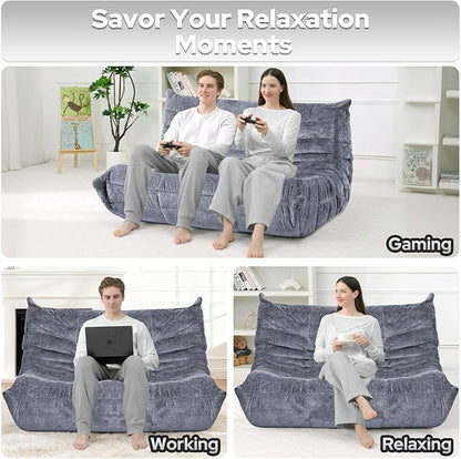 HABUTWAY Bean Bag Chair, Giant Bean Bag Chairs for Adults, Loveseat Fireside Chair, 2 Seater Lazy Bean Bag Sofa Memory Foam Couch for Living Room, Bedroom, Office (Grey)