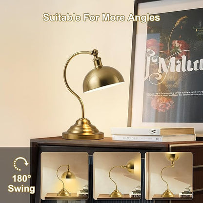 Cordless LED Table Lamp Set of Two, Swing Arm Desk Lamp, Rechargeable, Dimmable/3 Color/Memory Function, Modern Rechargeable Table Light for Living Room,Bedroom,Bedside, Brass