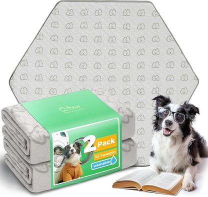 FXW Washable Pee Pads for Dogs, Super Absorbent, 35" Hexagon, 2 Packs | Machine washable, Non-slip backing, Fits 32"/40"/45"H 6-Panel FXW Rollick/Homeplus Playpens