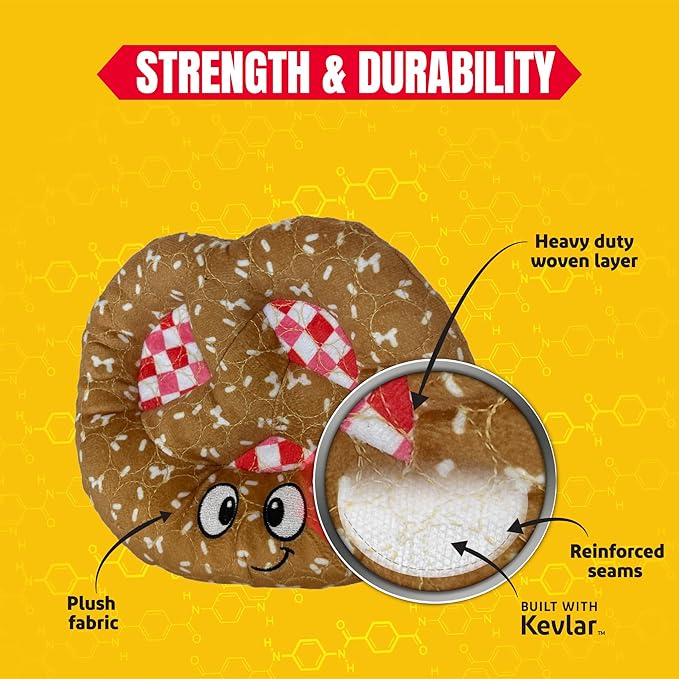 Bite Force Dog Toy - Pawsome Pretzel Squeaky Treat Dog Toy Kevlar-Reinforced for Aggressive Chewers- Brown.