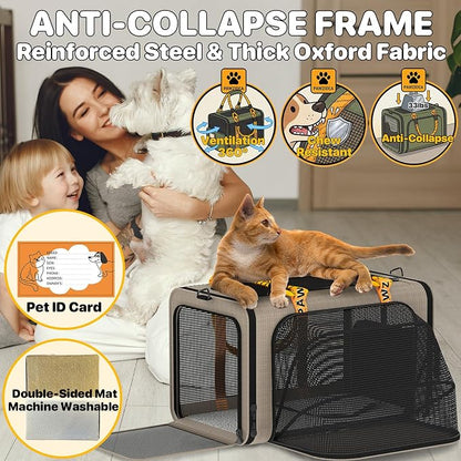 PAWZIDEA Expandable Pet Carrier for Small Cats & Dogs, TSA Airline Approved | 18"×11"×11" Soft-Sided Small Dog Travel Bag, Collapsible Top-Load Cat Carrier for 2 Cats Under Seat, Puppy Car Seat Up 15lbs