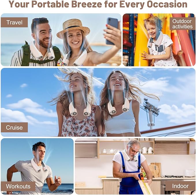 AI Portable Neck Fan with 6 Powerful Speeds, 8000mAh Battery Operated USB-C