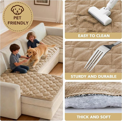 H.VERSAILTEX Chenille Couch Cover for Dogs Washable Soft Fuzzy Chair Covers Armchair Sectional Sofa Cover Thick Pet Couch Cover Protector Non-Slip Dog Bed Cover(Khaki, 28" x 34")