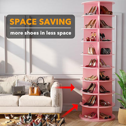 SpaceAid 9 Tier Rotating Shoe Rack Tower, Spinning Shoe Display Lazy Susan
