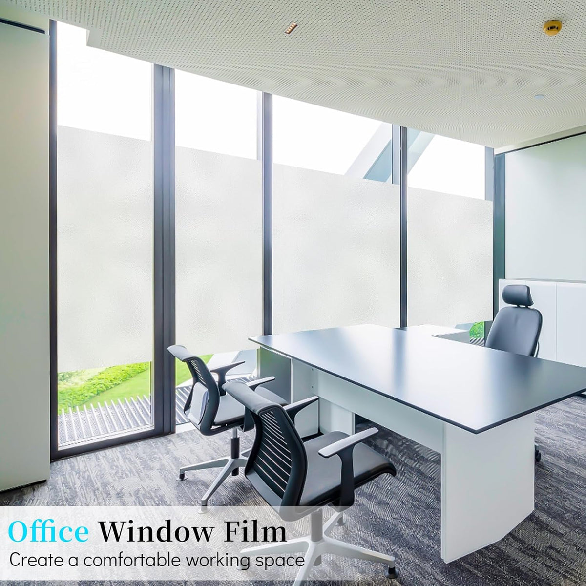 Niviy Etched Privacy Window Film Frosted Glass Static Cling Non Adhesive Window Frost Film for Home Office, White, 17.7 x 78.7 inch