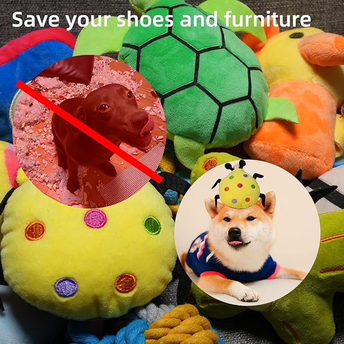 Puppies Pet Multiple Designs Rope Dog Chew Toys,Cute Stuffed Plush Puppy Squeaky Toys for Small Medium Dogs Interactive Play Exercise (Pack of 15)