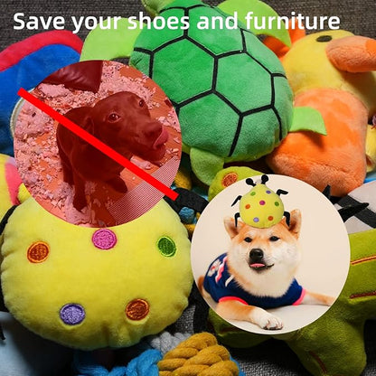 Puppies Pet Multiple Designs Rope Dog Chew Toys,Cute Stuffed Plush Puppy Squeaky Toys for Small Medium Dogs Interactive Play Exercise (Pack of 15)