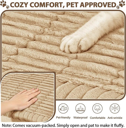 FUANGUI 2 Pack Waterproof Couch Cover for Dogs Pets Sofa Protector | Non-Slip Washable Fuzzy Soft Sofa Slipcover for 2 PCS L Shaped Sofa Pet Friendly, 27.6" x 59.1"+27.6" x 70.9",Khaki