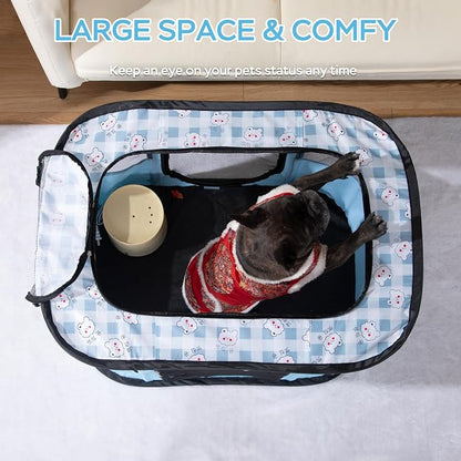 XRG Foldable Pet Playpen,Indoor Cat cage Puppy Crates L(35.4"x27.6"x23.6") | Portable Cat Kennel with Upgrade Breathable Mesh，Sturdy Kitten Playpen Indoor & Outdoor for Rabbit or Small Animals，Blue