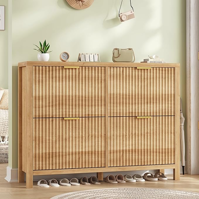 Shoe Cabinet Storage for Entryway, Fluted Shoe Cabinet