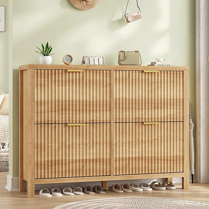 Shoe Cabinet Storage for Entryway, Fluted Shoe Cabinet