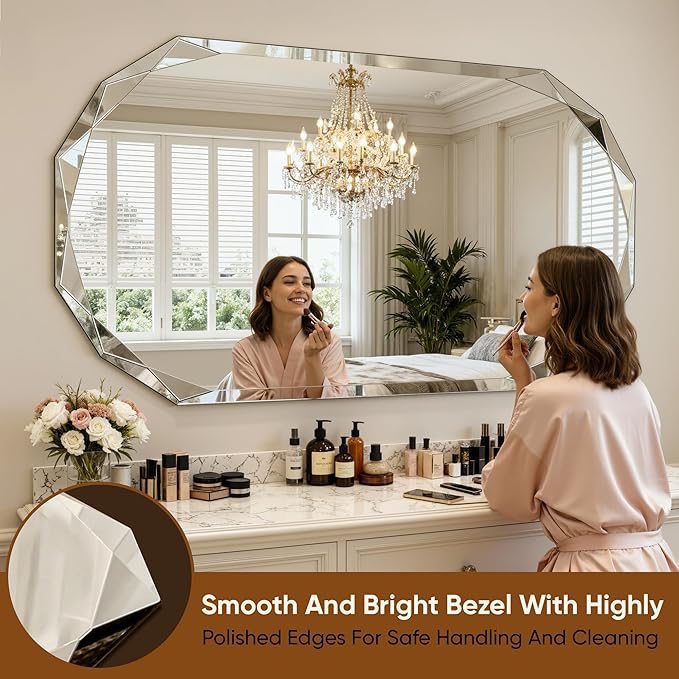 Suidia Bathroom Mirror, Frameless Bathroom Mirror