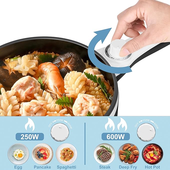 Dezin Hot Pot Electric Upgraded, Non-Stick Sauté Pan, Rapid Noodles Electric Pot
