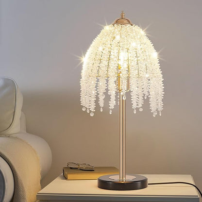 Vintage Style Floor Standing Lamp, Waterfall Design with Grape-Shaped Tall Gold Pole Light, Modern Dimmable Crystals Standing Lamps (Table Lamp-Gold+Iron-6)