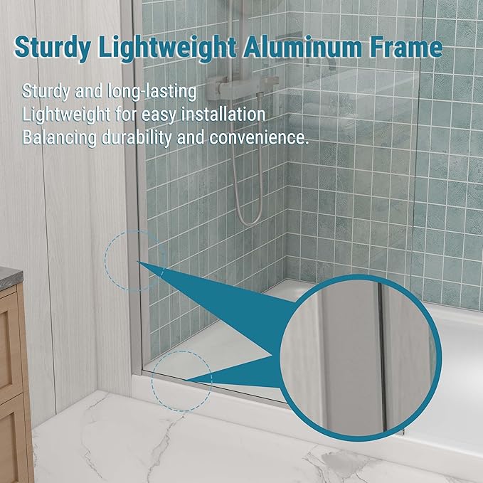 Sunrosa 32"×76" Shower Glass Panel, 8mm Thick Shower Screen, Brushed Nickel