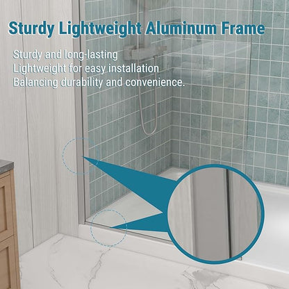 Sunrosa 24"×76" Shower Glass Panel, 8mm Thick Shower Screen, Brushed Nickel