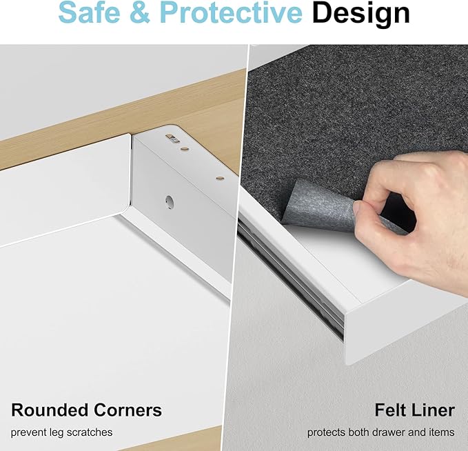 Under Desk Drawer, 20.1 inch Carbon Steel Slide-Out Under Table Storage
