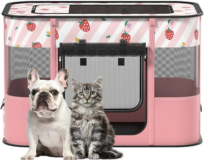 Dog and CAT pop Play Pen,Pets Houses for Dogs and Cats,Indoor&Outdoor Exercise Pen Dog Tent Puppy Playground Large (L, Pink) | Portable Dog Kennel with Upgrade Breathable Mesh，Sturdy Kitten Playpen Indoor & Outdoor for Rabbit or Small Animals，Pink