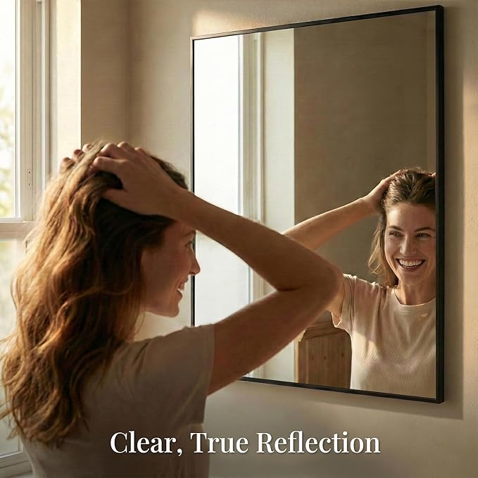 30"x36" Black Bathroom Mirror, Matte Metal Framed Vanity Mirror