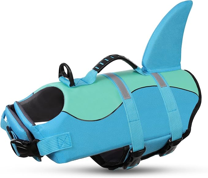 Shark Dog Life Jacket, Dog Life Vests for Boating, High Buoyant Pet Life Vest for Swimming, Adjustable Easy On Pet Life Jackets for Small, Medium, Large Dogs (Pool Blue,XS)