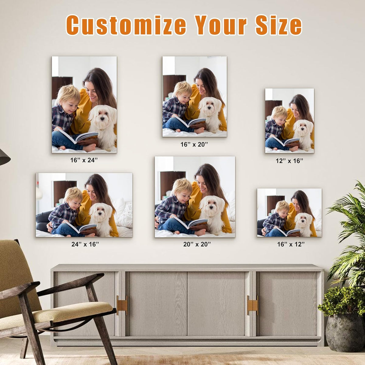 Custom Canvas Prints with Your Photos- Personalized Print Canvas Pictures, Custom Wall Art Gift for Living Room, Bedroom, Wedding Family Baby Pets Framed 16 x 20 inche