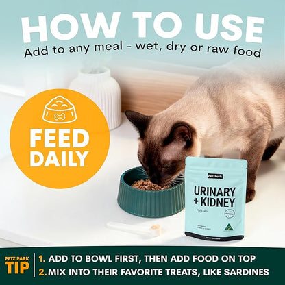 Urinary and Kidney Powder Supplement for Cats - Cranberry, Nettle Seed, D-Mannose for Cat UTI Treatment, Urinary Tract Health, and Kidney Care - Fast UTI Relief & Prevention - 60 Scoops