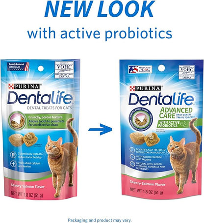 Purina DentaLife Made in USA Facilities Cat Dental Treats, Savory Salmon Flavor - (Pack of 10) 1.8 oz. Pouches