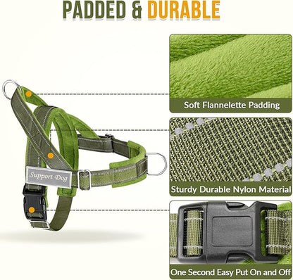 SlowTon No Pull Dog Harness with Front Clip - Heavy Duty, Soft Padded | Neck & Chest Adjustable, Tactical Pet Vest and Leash Set for Large Medium Sized Dogs, for Easy Walk & Training, Green S