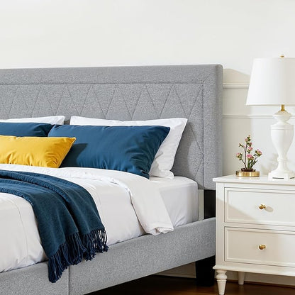Hokway Bed Frame Upholstered Platform Bed with Headboard Wooden Slat Support No Box Spring Needed(Queen, Light Gray)