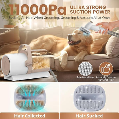 Dog Grooming Vacuum, Pet Grooming Kit with Dog Clippers, 2.5L Dust Cup 11000Pa Dogs Vacuum for Shedding Grooming, 5 Grooming Tools Home Cleaning in 1, Low Noise Pet Grooming Vacuum for Dogs, PG50