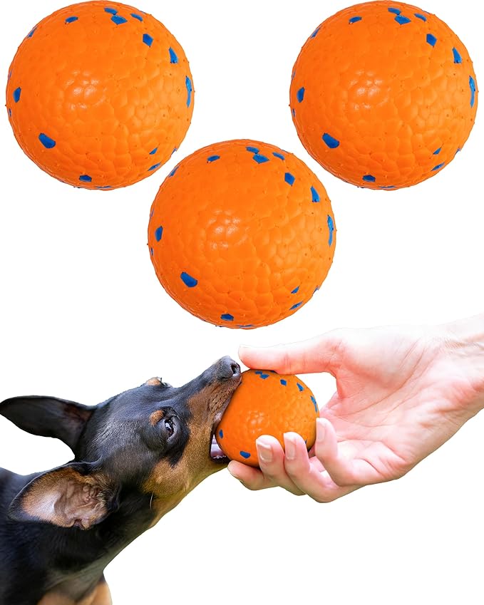 ALPI Chomp Ball - Durable Chew Toys for Dogs & Other Pets - Stimulating Dog Toys for Aggressive Chewers - Soft Dog Chews - 3-Pack, Orange
