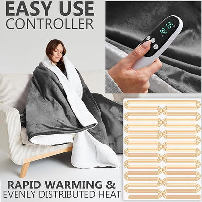Heated Blanket Electric Luxurious Fleece Queen Blanket, 9 Heat Settings & 12H