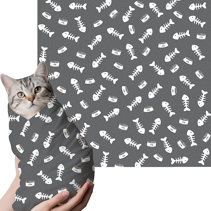 27.6"Cat Grooming Wrap, Self Adhesive Cat Wrap for Cutting Nails, Anti-Escape Calming Cat Swaddle Wrap for Medicine Ear Cleaning, Anti-Scratch Cats Burrito Restraint Blanket, Pet Tool Grey (6-10 lbs)