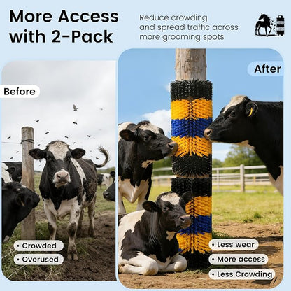 2PCS Livestock Scratching Brush for Goat, Heavy-Duty Post Grooming and Massage Scratch Brushes for Cow Donkey Goats Horse Sheep, with 8 Screws for Back Itch Relief & Keep Cleaning, 17" x 7.9"