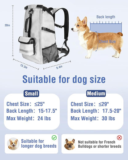 Dog Backpack Carrier for Small and Medium Dogs 4-Layer Safety Design (M) | Detachable Waist Bag with padded shoulder straps, breathable mesh and storage pockets for travel and hiking