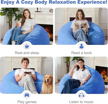 Homguava 4FT Bean Bag Chair for Adults,Teardrop Bean Bags Big Beanbag Chair with Memory Foam Filled and Ultra Soft Removable Corduroy Cover for Living Room, Bedroom (Blue)