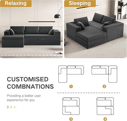 Extra Firm 108” Cloud Boneless Couches for Living Room,Modular Sectional Cloud Couch with Deep Seat, High-Resilience Foam/Sag-Resistant/Keeps its Form, No Assembly Required(Left-Facing Chaise) | Extended Durability, Extra Firm Support, Not easily colla...