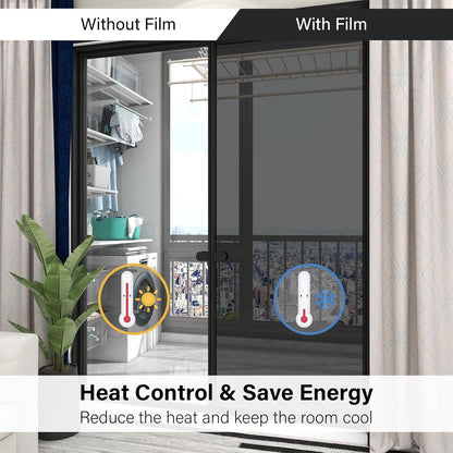 Kromapolis One Way Window Privacy Film Reflective Mirror Home Window Tint, Daytime Privacy Heat Control Anti UV Glass Tinting Static Cling (Black-Silver, 23.6 x 78.7 inch)