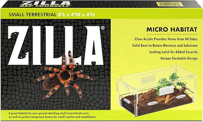 Zilla Micro Habitat Terrarium, Terrestrial, with Locking Latch, for Isopods, Spiders, Insects, Small