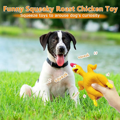 Rubber Chicken Dog Squeaky Toys, Durable Latex Chew Toys for Small Medium Large Size Dogs, Teething Puppy Dogs (3 Pack)