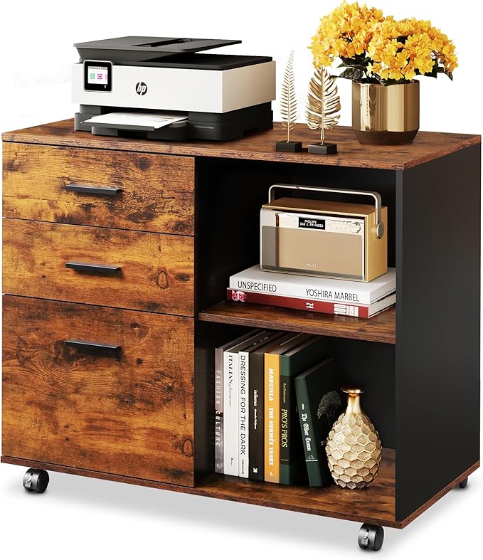 DEVAISE 3 Drawer Mobile File Cabinet, Wood Lateral Filing Cabinet, Printer Stand