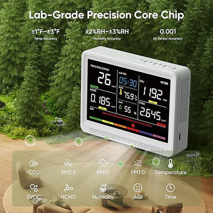 bonoch 16 in 1 Air Quality Monitor Indoor 10h-Battery & 5.5" Display 9 AQI+7