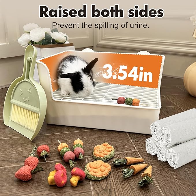 Large Rabbit Litter Box Bunny Potty Training Corner Litter Pan Comes with Liners Rabbit Pee Pads, Small Animal Bedding Toilet for Guinea Pig, Ferret, Hamster, Bunnies (White)