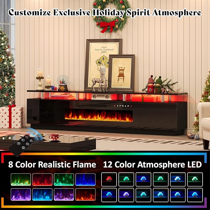 AMERLIFE 90" High Gloss 2 Tier TV Stand