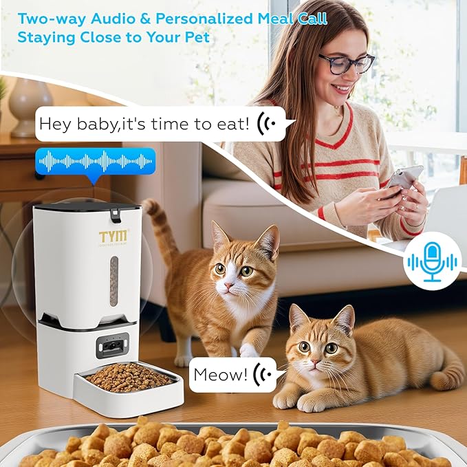 TYM Automatic Cat Feeder with Camera, 5G WiFi Auto Cat Dog Food Dispenser with