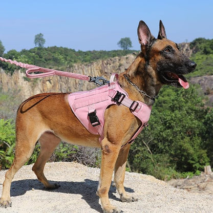ICEFANG Tactical Dog Harness for Large Dogs,Reflective No Pull Dog Vest | with Control Handle,Adjustable,Front Hook,2 Leash Clips,Soft Padded,MOLLE Panel,Pink,Large