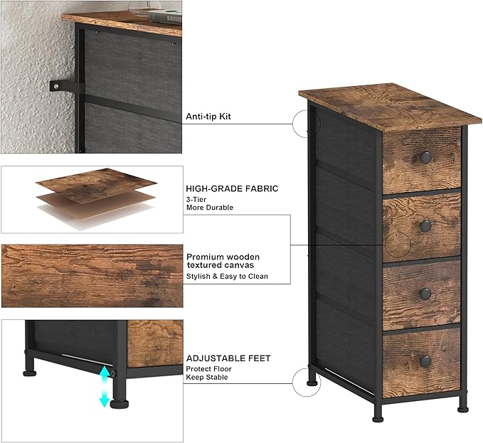 GiftGo Narrow Dresser Vertical Slim Dresser Chest of Drawers Skinny Storage